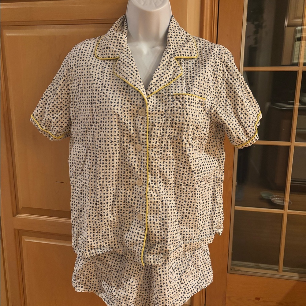 Sleepy Jones Star-Print Short Pajama Set with Navy Stars